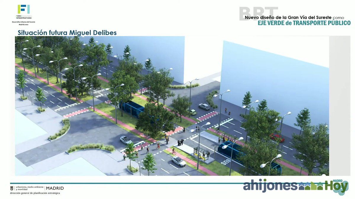 Render de la situación futura de la avenida Miguel Delibes con el BRT