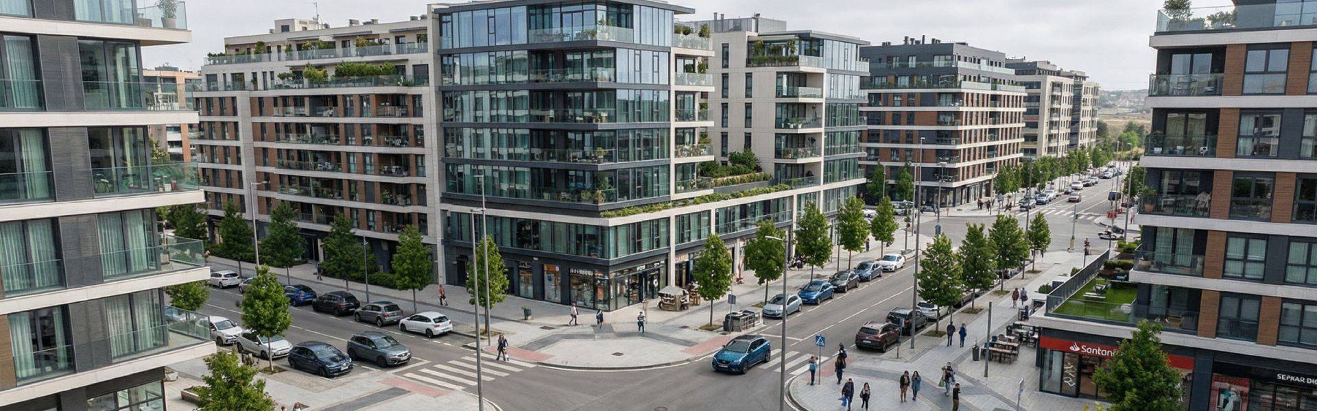 Edificios residenciales modernos en Los Ahijones, nuevo desarrollo urbanístico de Madrid